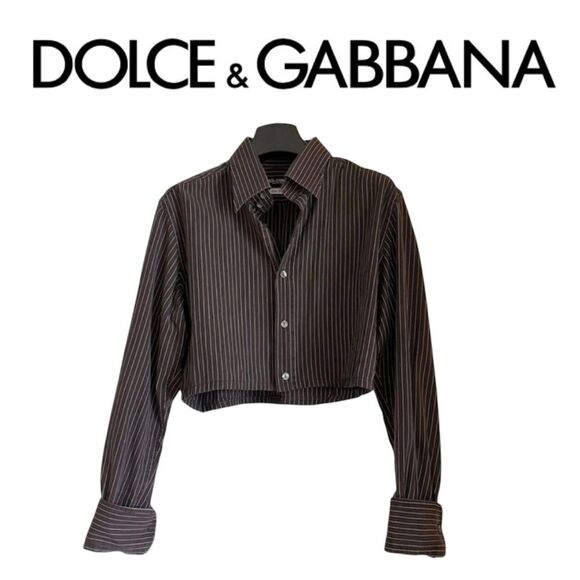 Dolce & Gabbana Tops - Vintage Dolce & Gabbana Cropped Oxford Pinstripe Button Down Shirt Fitted Y2K